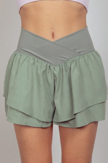 V-Shaped High Waist Layered Active Shorts – Stylish & Sporty Skort