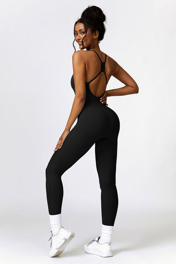 Basic Bae Open Back Spaghetti Strap Active Jumpsuit – Sleek, Stretchy & Breathable