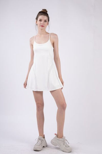 Mesh Detail Tennis Mini Active Dress with Built-In Shorts – Sporty & Chic