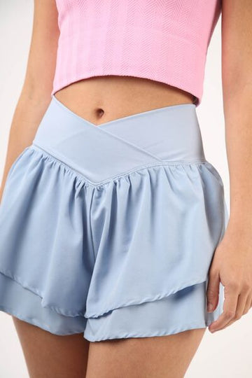 V-Shaped High Waist Layered Active Shorts – Flattering & Functional Skort