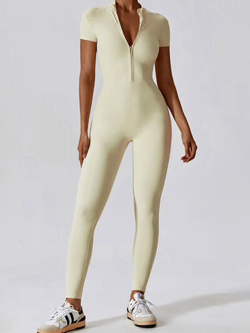 Basic Bae Half Zip Short Sleeve Active Jumpsuit – Sleek, Stretchy & Performance-Ready