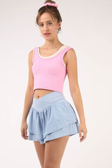 V-Shaped High Waist Layered Active Shorts – Flattering & Functional Skort