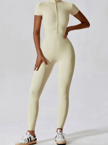 Basic Bae Half Zip Short Sleeve Active Jumpsuit – Sleek, Stretchy & Performance-Ready