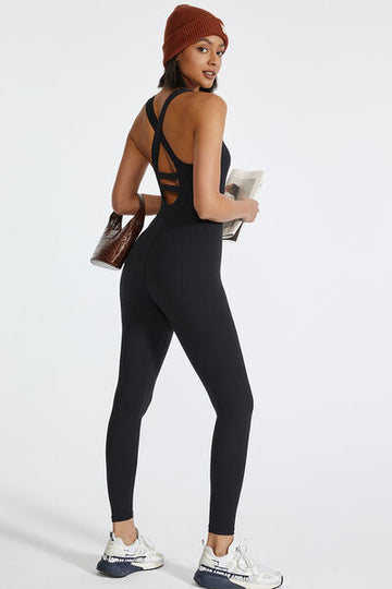 Crisscross Back Wide Strap Active Jumpsuit – Stretchy & Supportive Fit
